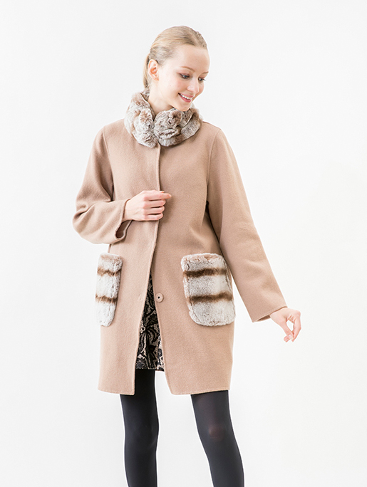 レッキス　ポケットファー　カシミヤコート　ベージュ