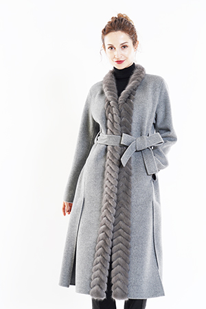ウール×ミンクロングコート　グレー